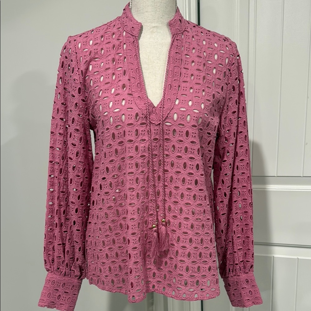 Elegant Pink Eyelet Women's Top